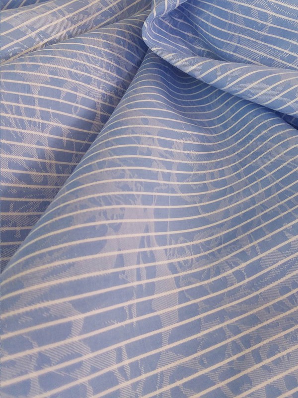 FANTASIA CELESTE RIGA BIANCA 100% COTONE