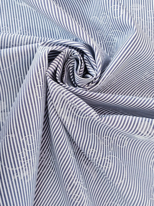 POPELINE FANTASIA RIGA BIANCO BLU 100% COTONE