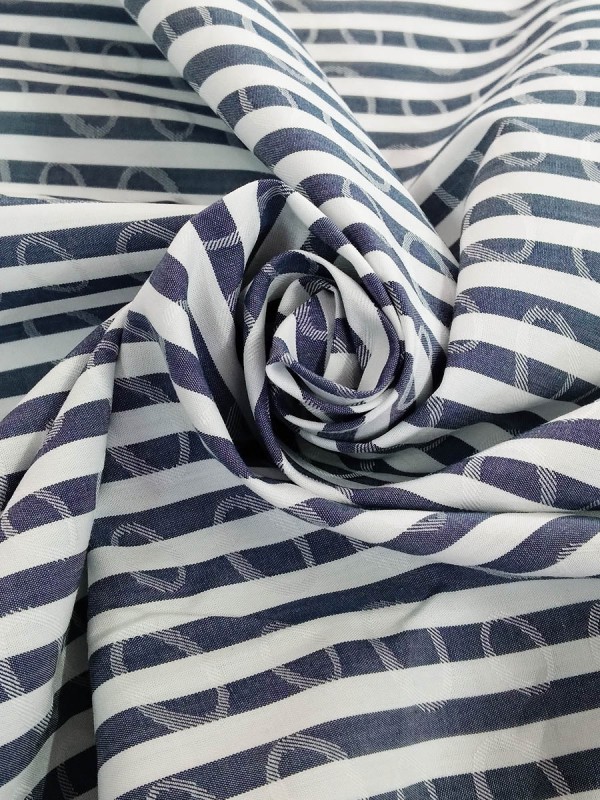 POPELINE RIGATO BIANCO BLU FANTASIA 100% COTONE