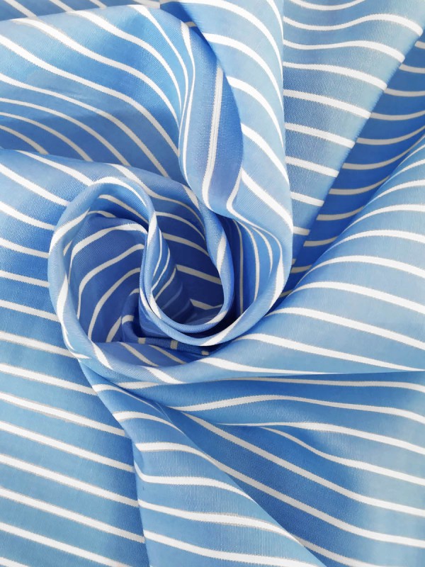 POPELINE RIGA BIANCO AZZURRO DOPPIO RITORTO 100% COTONE