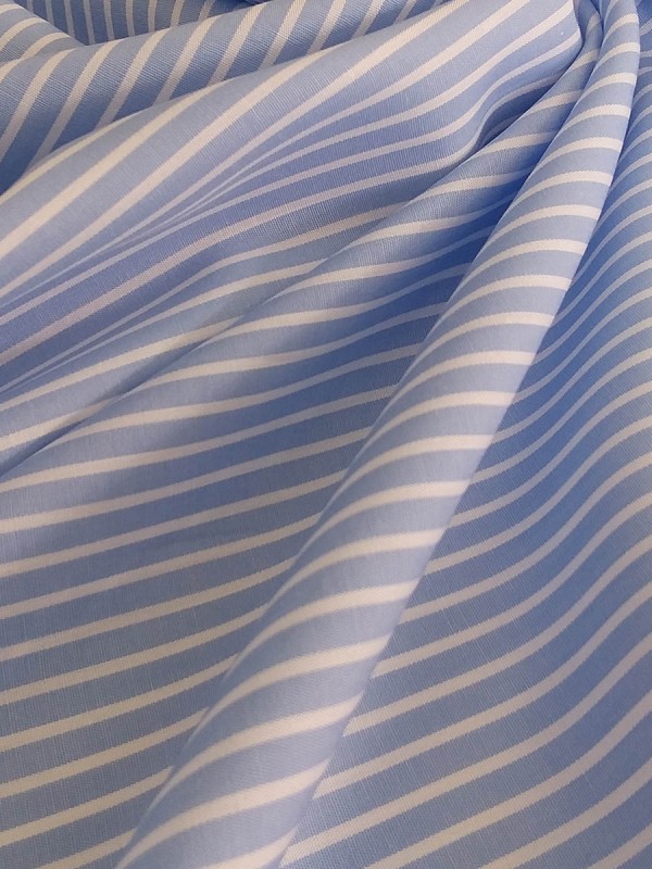 POPELINE CELESTE RIGA BIANCO 100% COTONE