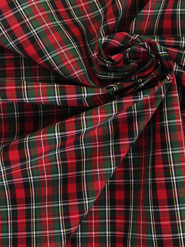 POPELINE QUADRI VERDE ROSSO NERO 100% COTONE