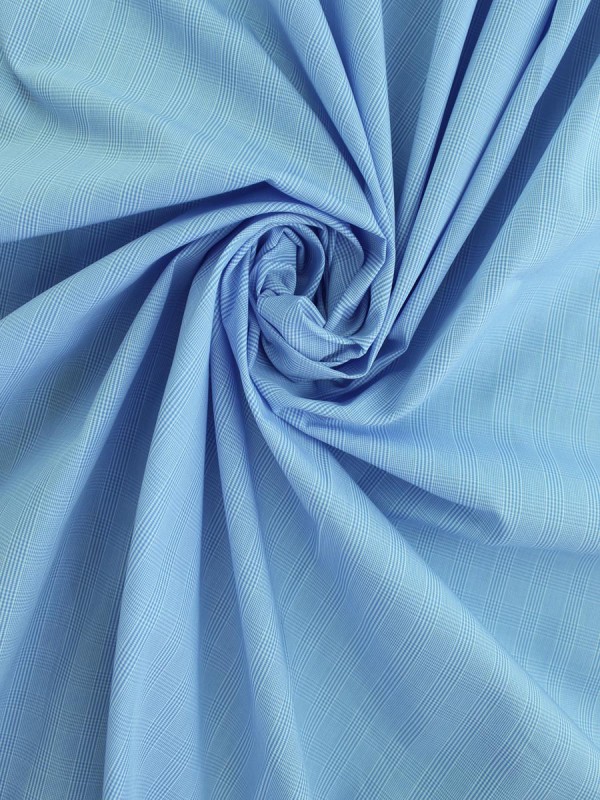 POPELINE QUADRI CELESTE 100% COTONE