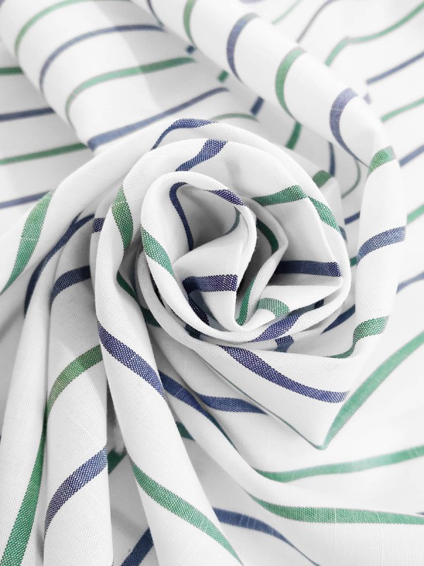 POPELINE RIGA BIANCO VERDE BLU 100% COTONE