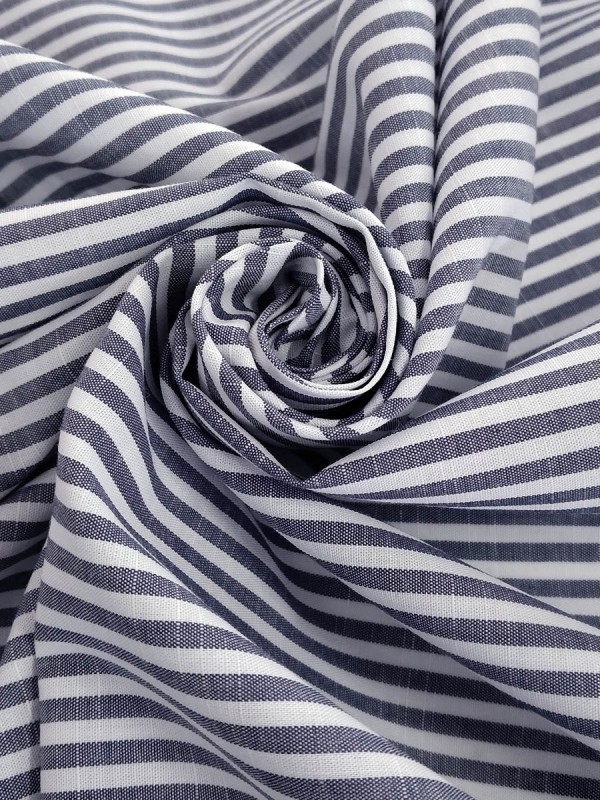 POPELINE RIGA BIANCO  BLU 100% COTONE