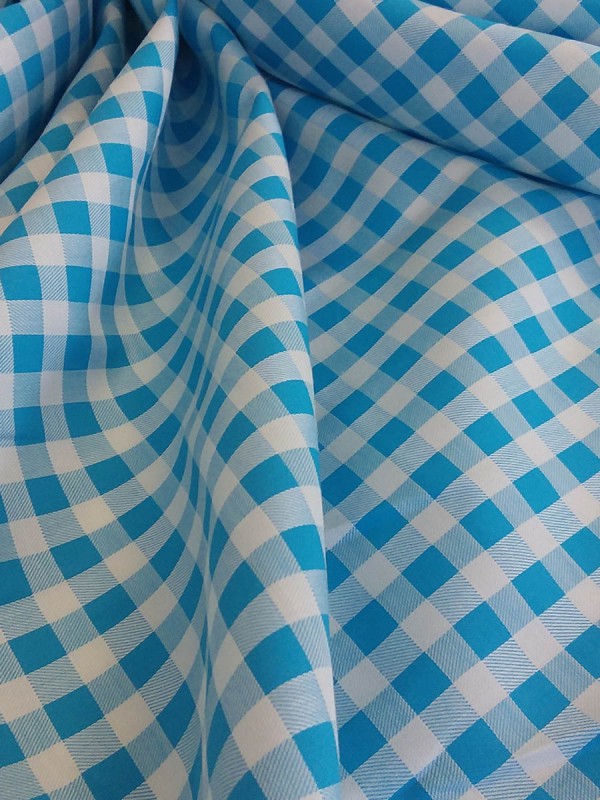 TWILL QUADRI BLU TURCHESE 100% COTONE