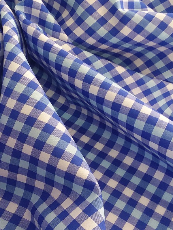 POPELINE QUADRI AZZURRI 100% COTONE