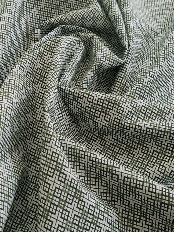 POPELINE FANTASIA QUADRI VERDE GRIGIO 100% COTONE